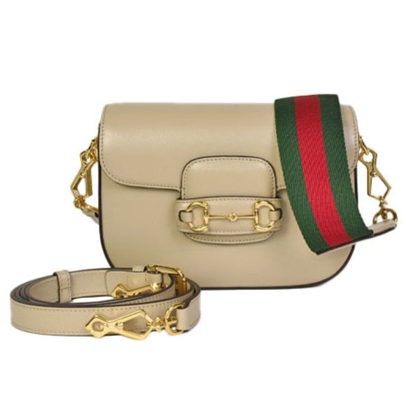 Gucci Horsebit GG Mini Shoulder Bag Beige Leather Web Stripe Strap Gold Hardware - Picture 8 of 9